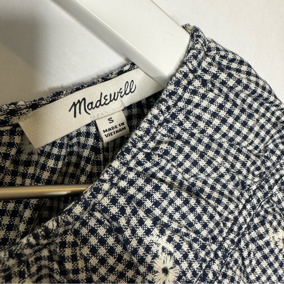 NWT Madewell Embroidered Gingham Shirred Puff Sleeve Top - Picture 5 of 7